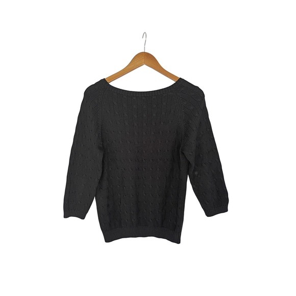 Ann Taylor Black Cable Knit Silk Cotton Sweater Top Size L - Picture 5 of 8